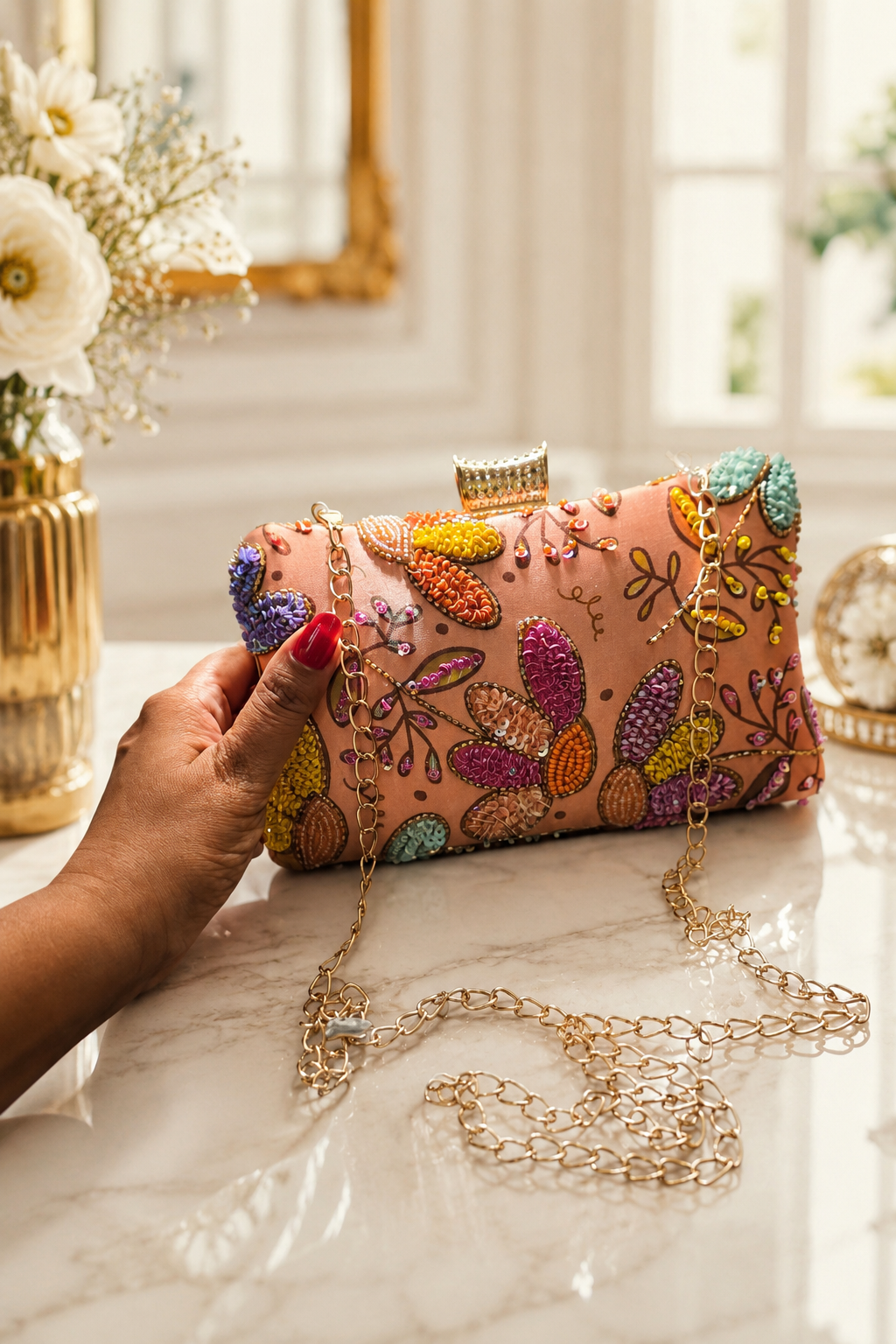 Peach Garden Embellished Clutch