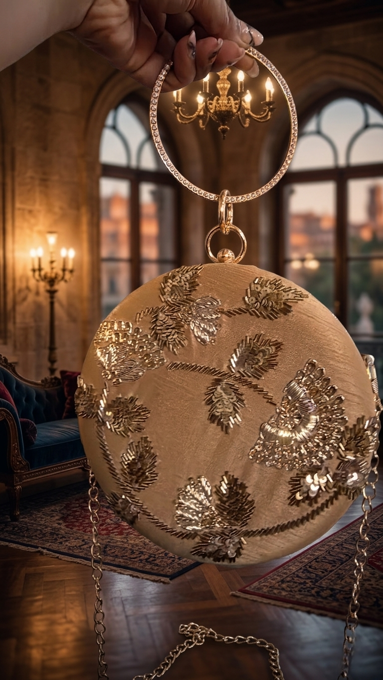 Round Embellished Clutch – Gold