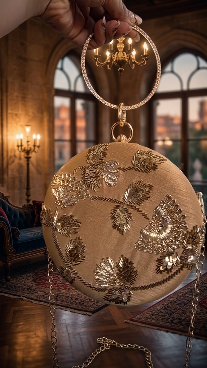 Round Embellished Clutch – Gold