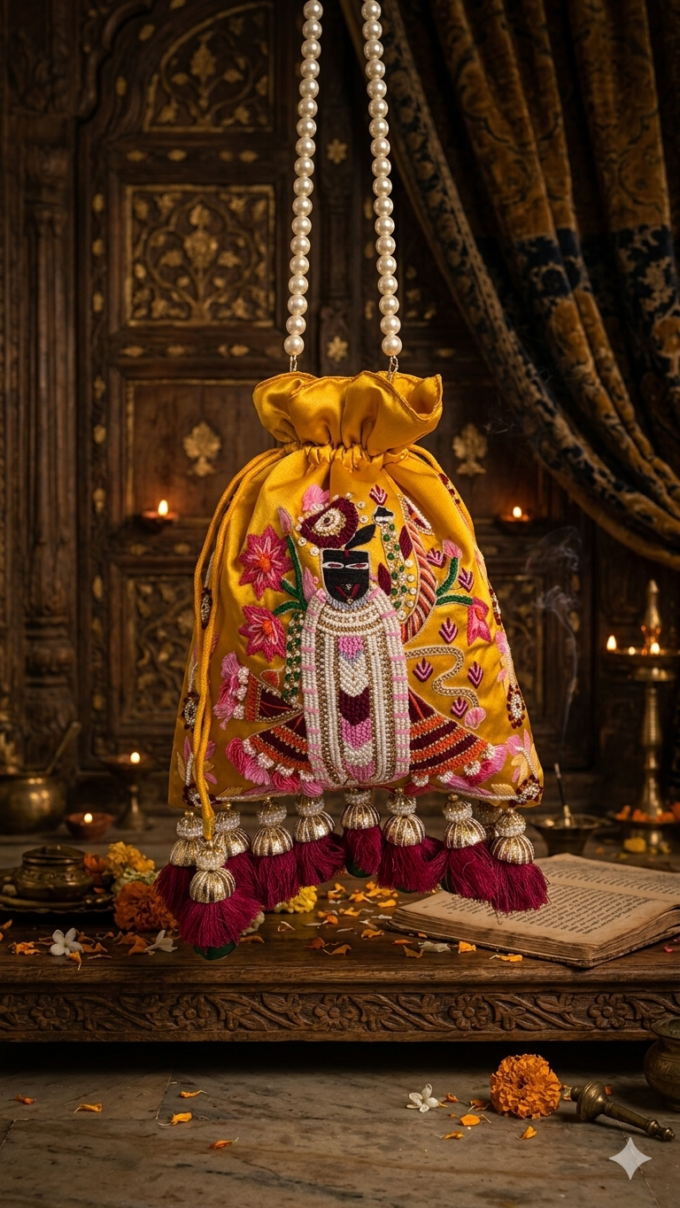 Shreenathji Embroidered Yellow Potli