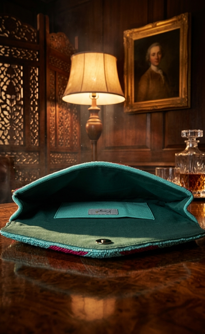 Aqua Flamingo Beaded Envelope Bag