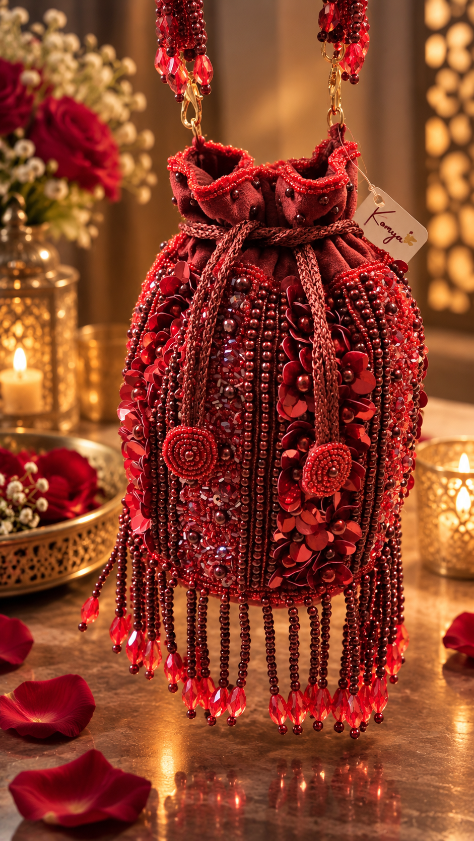 Crimson Royale – Hand-Embellished Beaded Potli Bag