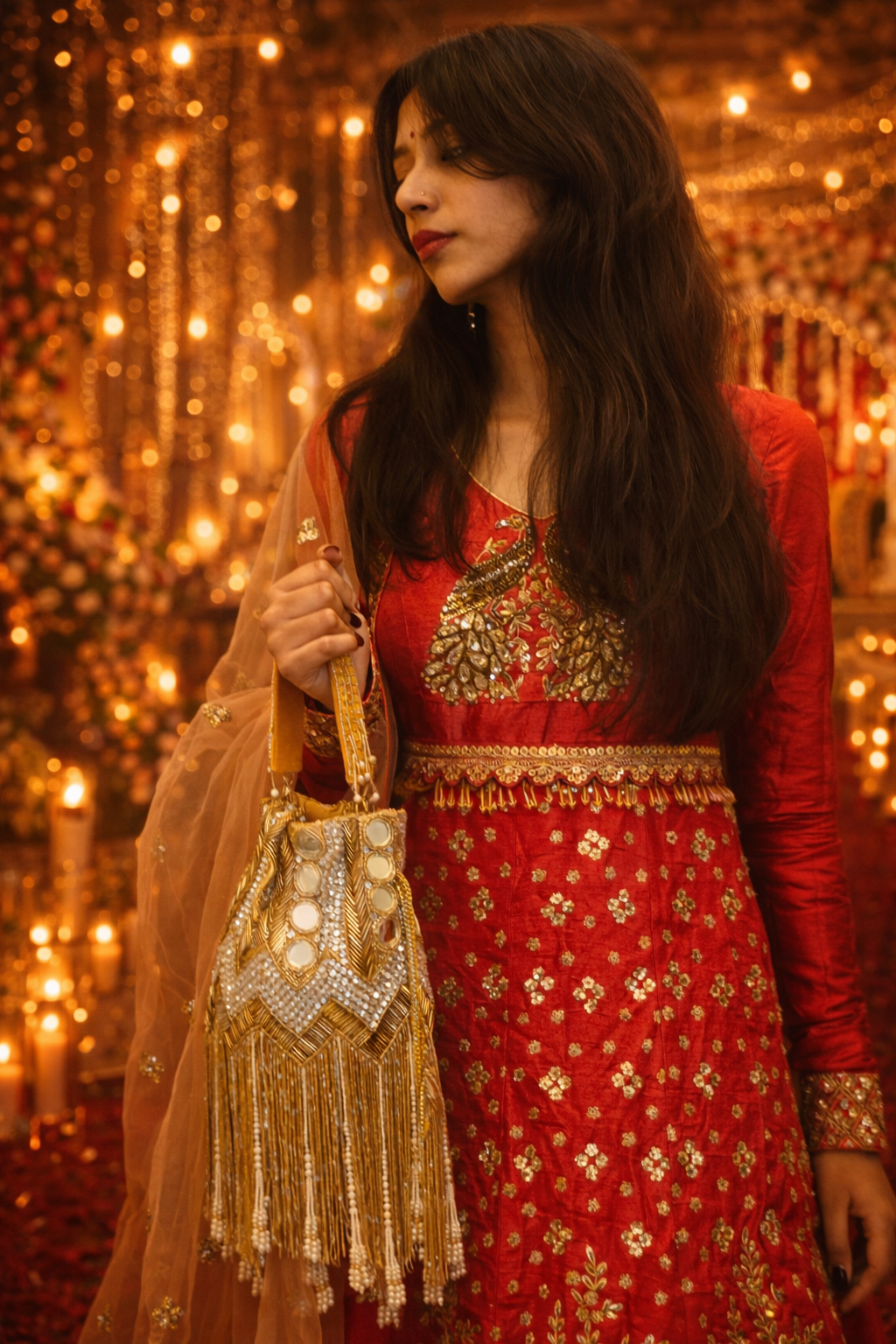 Gold & White Mirror Embellished Potli Bag