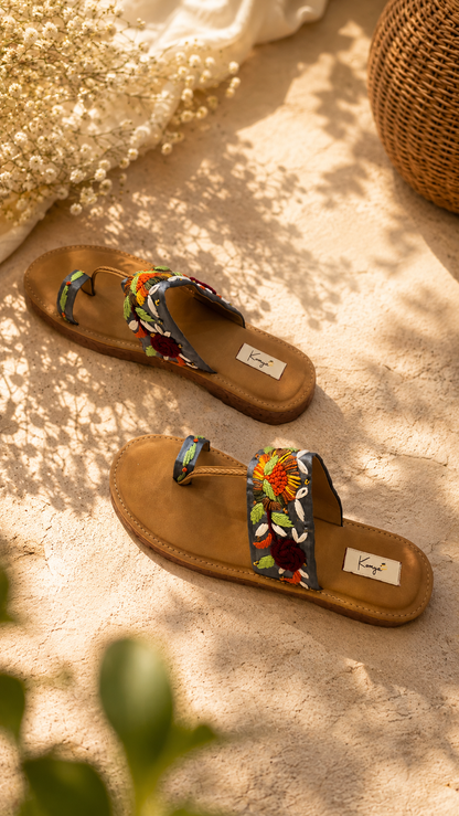Sun Bloom Embroidered Flats