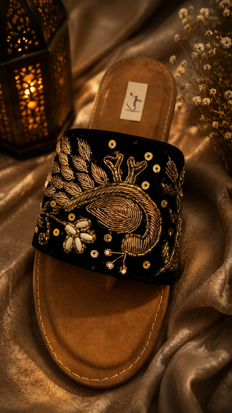 Komya Noor Embellished Sandals – Black & Gold