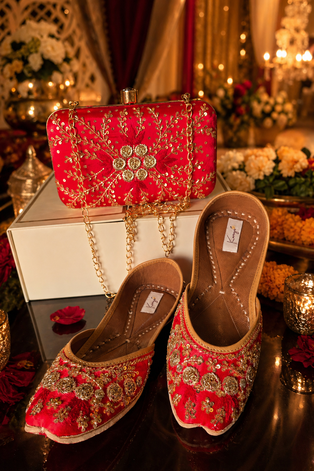 Red Festive Embroidered Jutti & Clutch Bag Combo