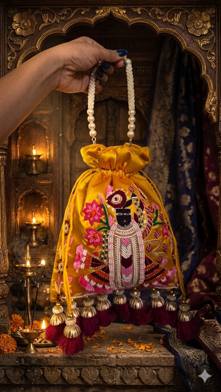 Shreenathji Embroidered Yellow Potli