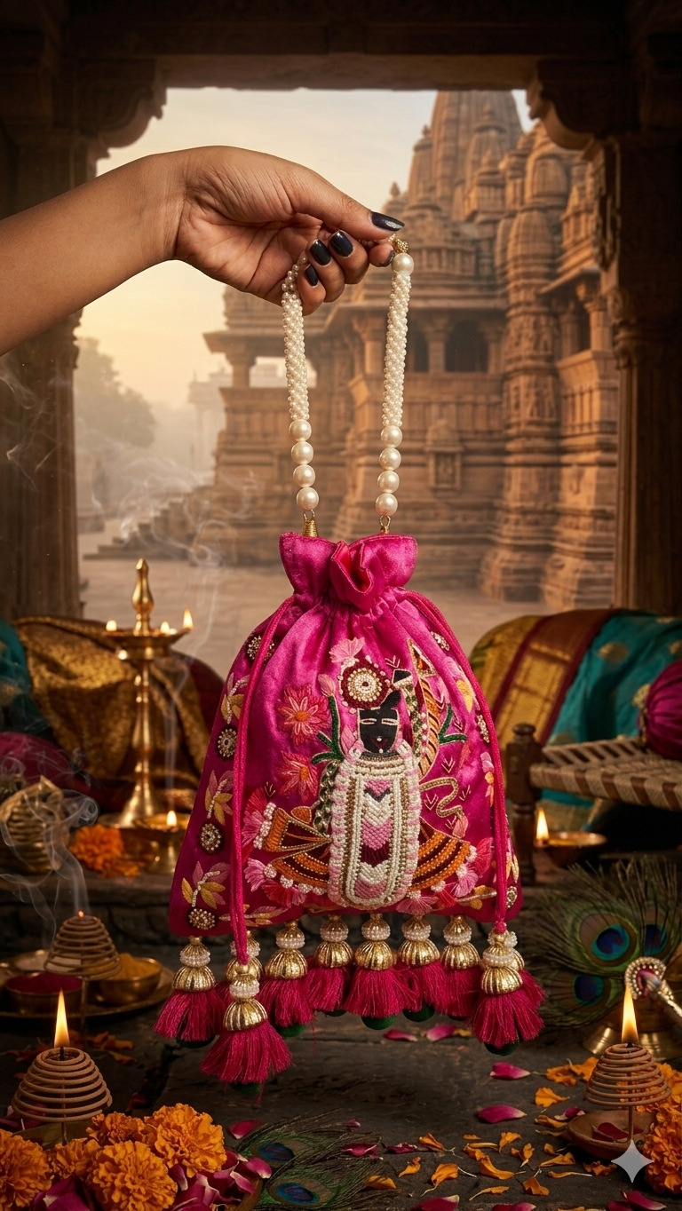 Rani Pink Shreenathji Embroidered Potli