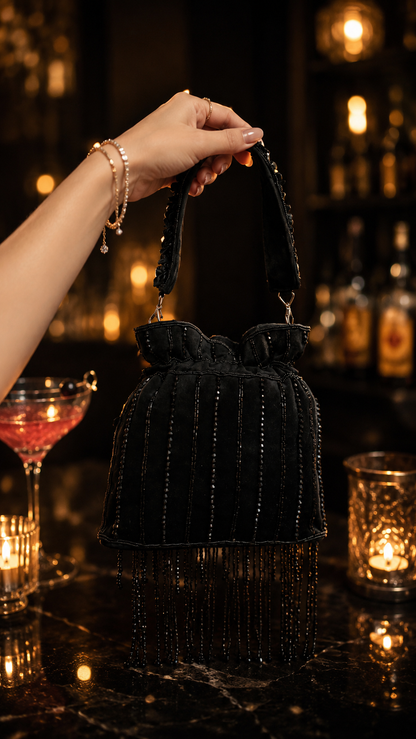 Midnight Fringe Embellished Potli Bag