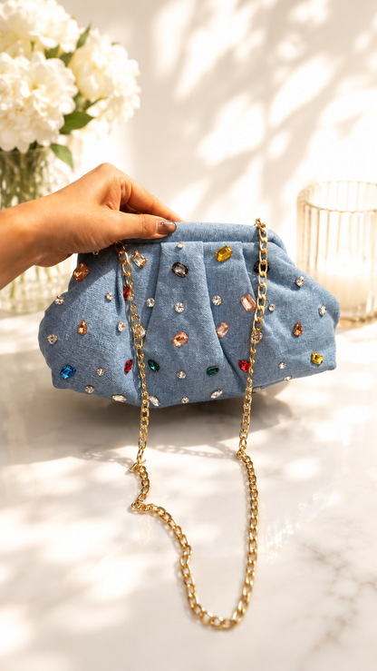 Celeste Crystal Denim Bag