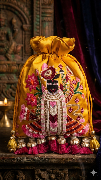 Shreenathji Embroidered Yellow Potli