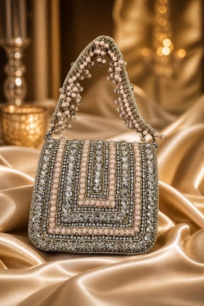Embellished nude-toned Crystal Statement Bag