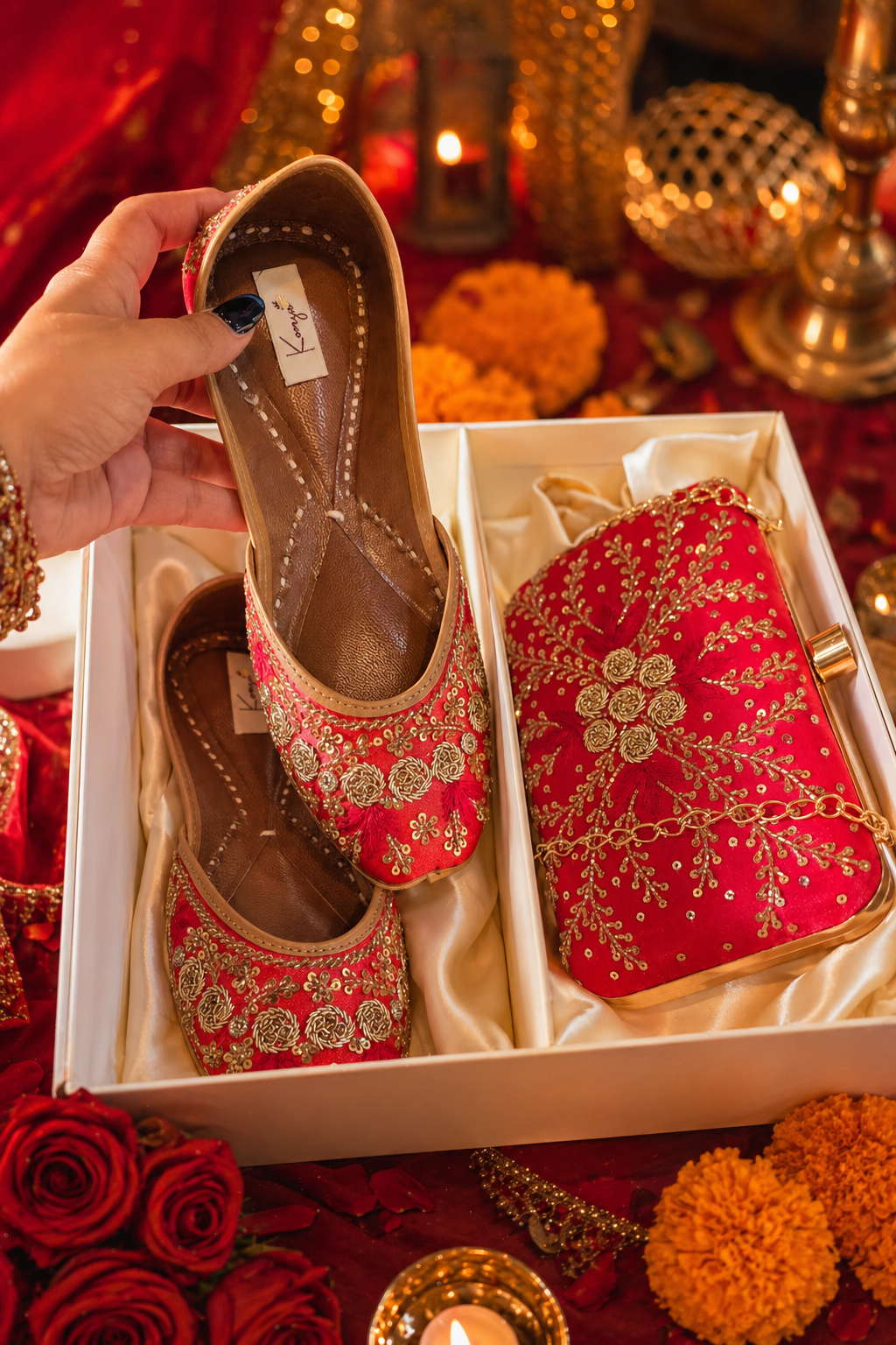 Red Festive Embroidered Jutti & Clutch Bag Combo
