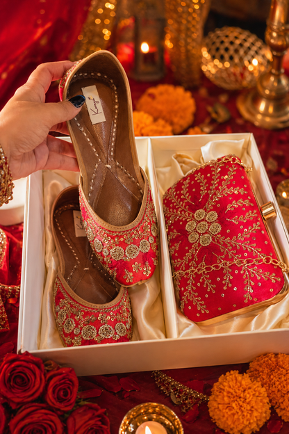 Red Festive Embroidered Jutti & Clutch Bag Combo