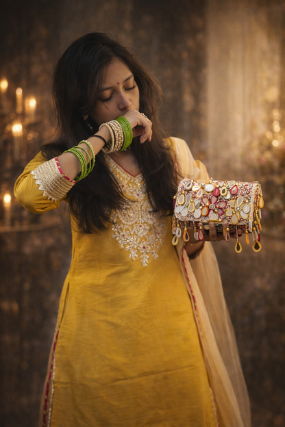 Multicolor Mirror Embellished Statement Bag