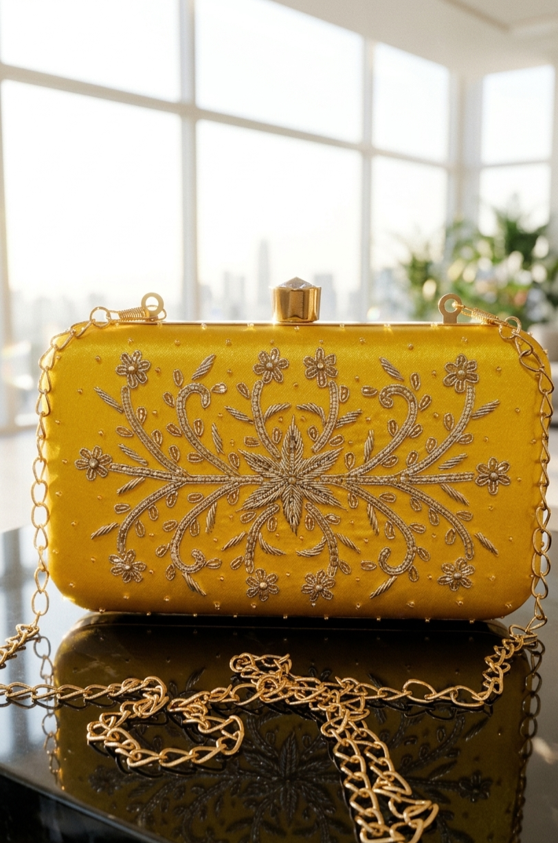Yellow Embroidered Clutch