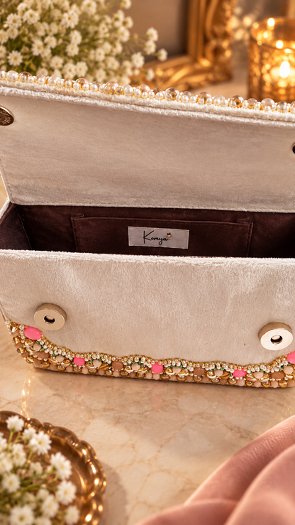 Blush Beaded Handcrafted Clutch Bag
