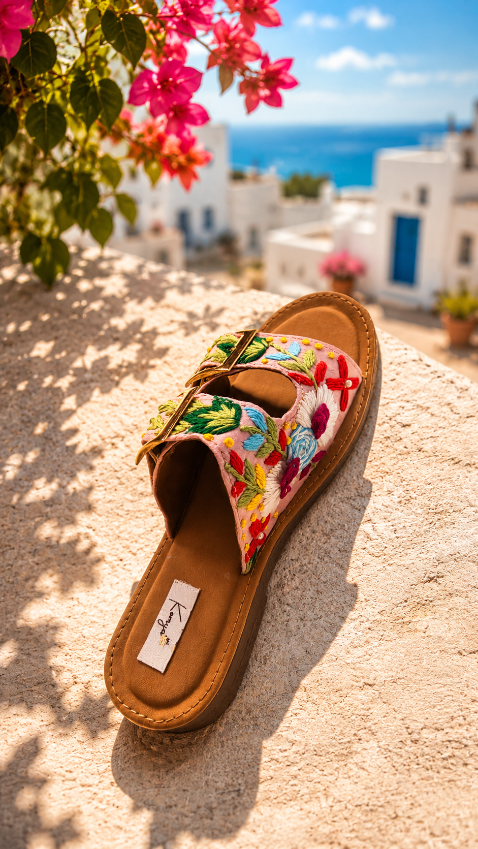 Pink Bloom Embroidered Summer Slides