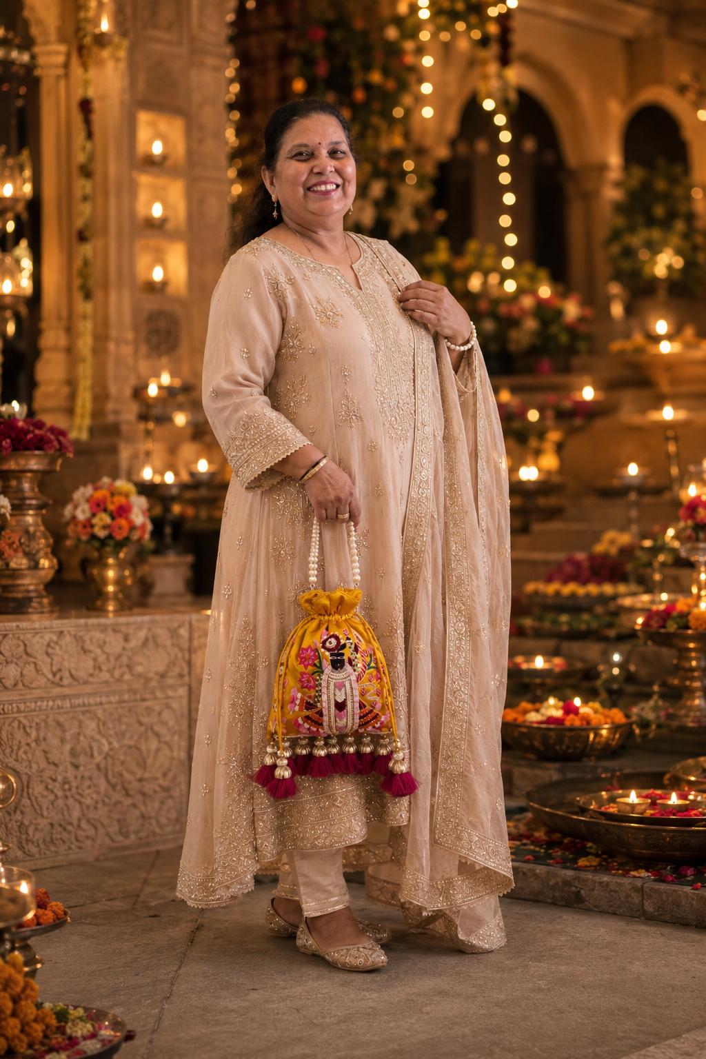 Shreenathji Embroidered Yellow Potli