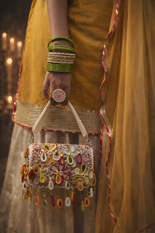 Multicolor Mirror Embellished Statement Bag