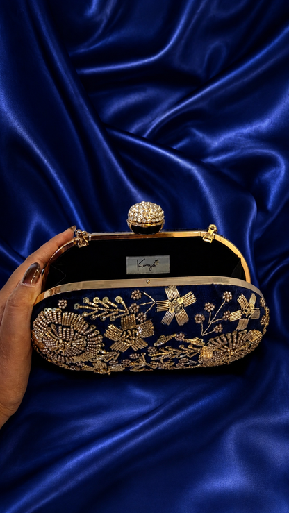 Royal Blue Regal Bloom Embellished Clutch