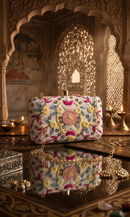 White Garden Bloom Jutti & Clutch Combo