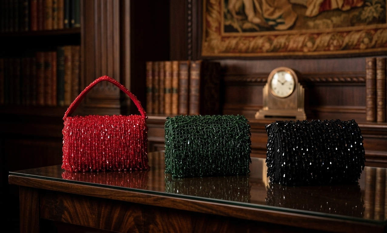 Black Beaded Statement Shoulder Bag