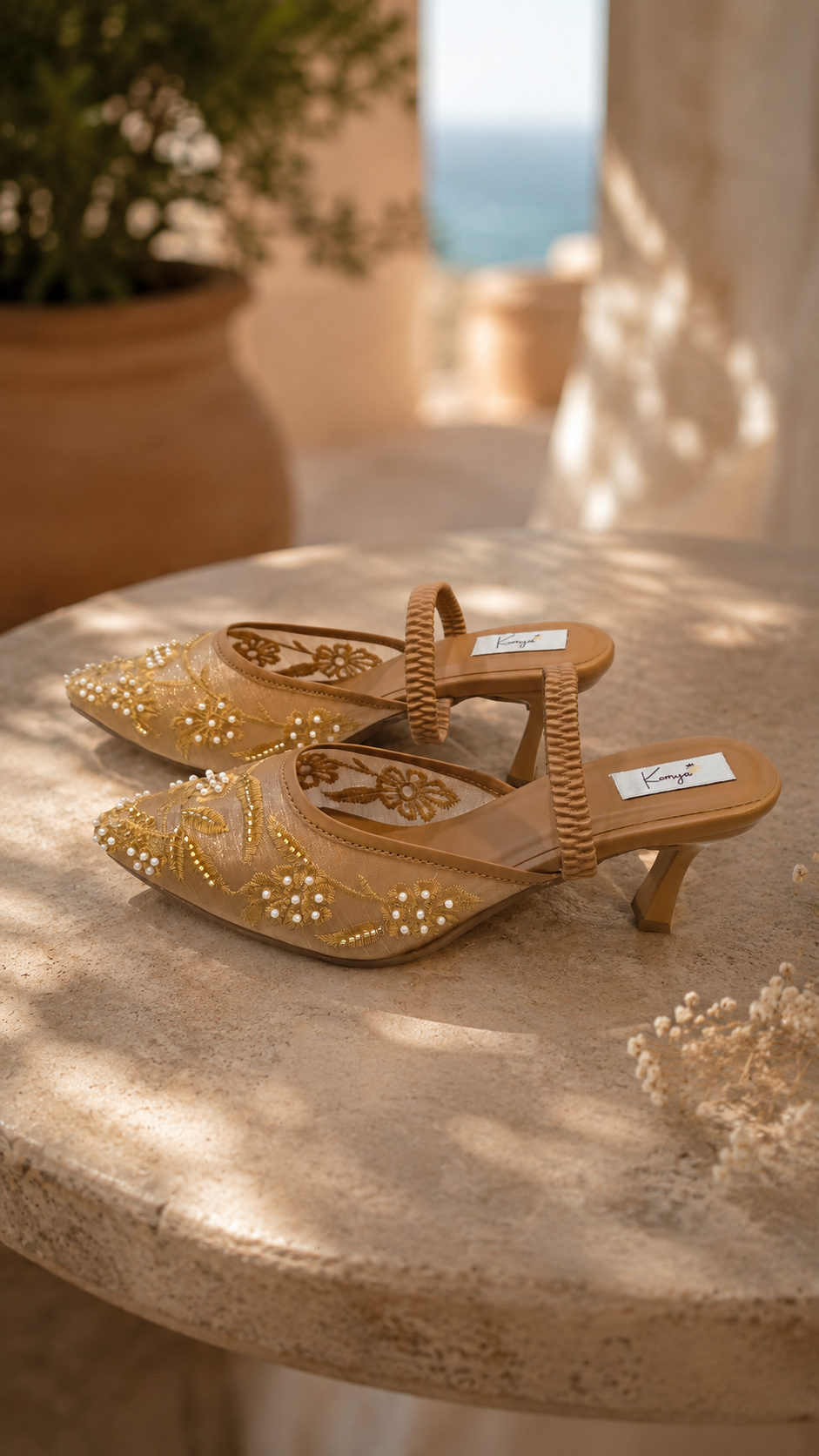 Pearl Bloom Embroidered Slingback Heels