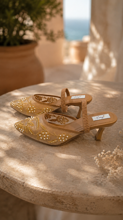 Pearl Bloom Embroidered Slingback Heels