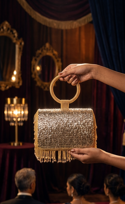 Golden Shimmer Fringe Bag