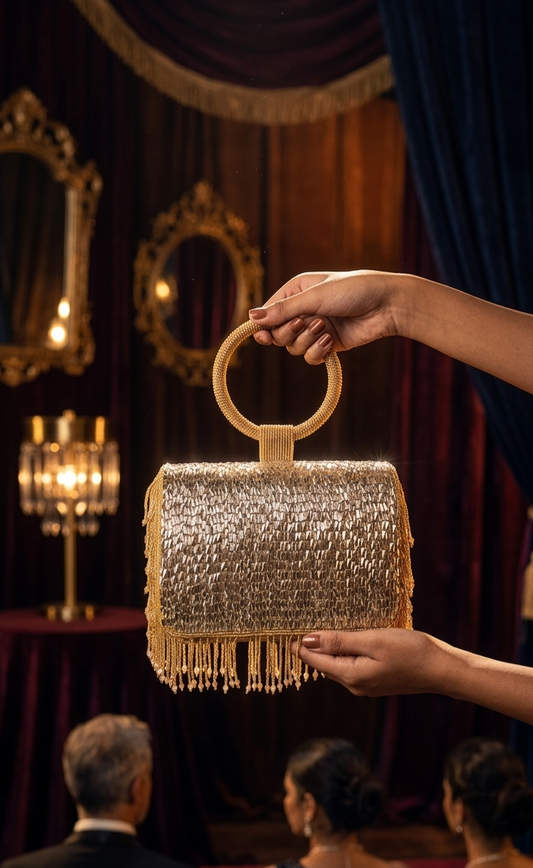 Golden Shimmer Fringe Bag