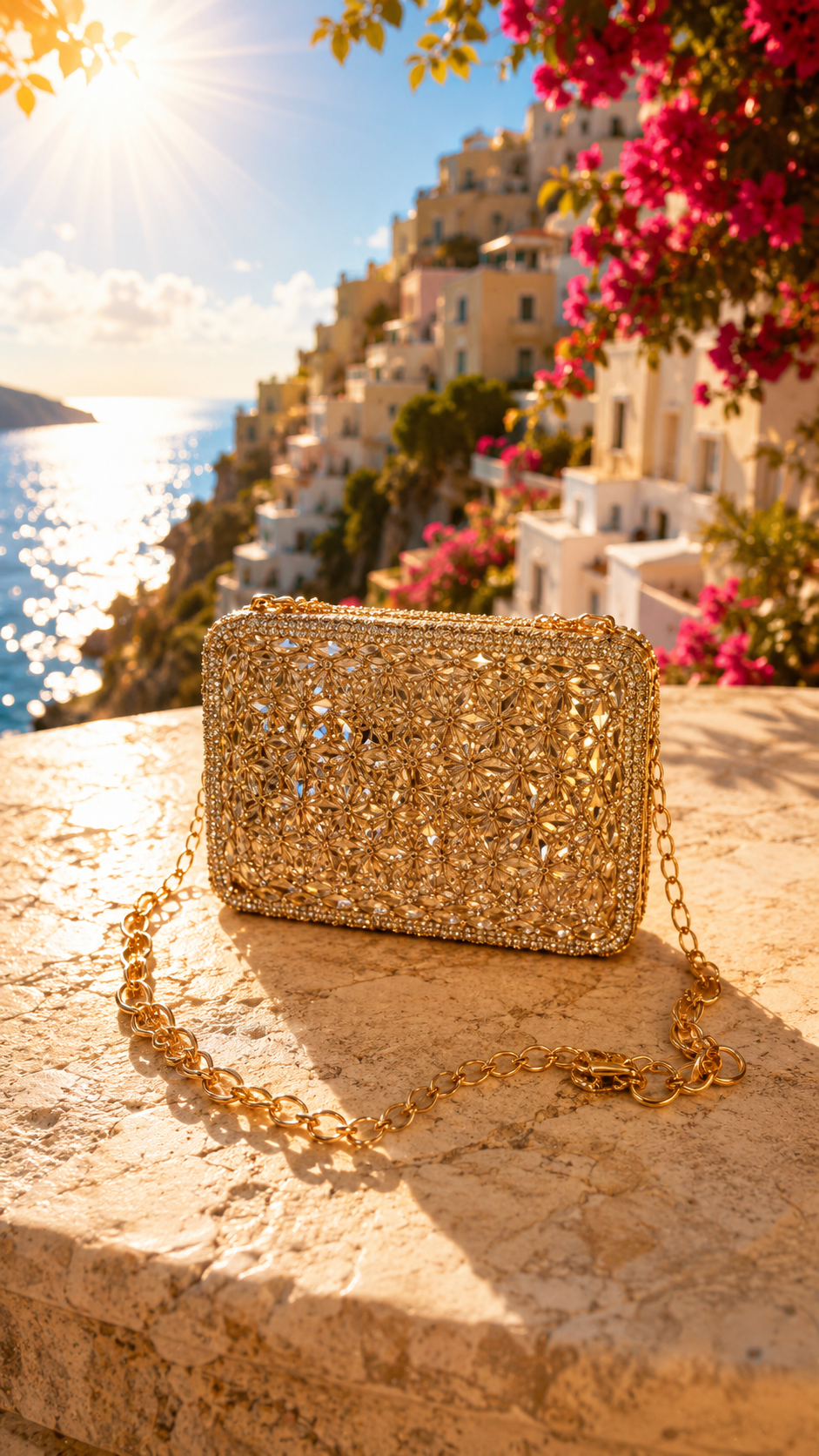 Crystal Bloom Mini Clutch – Champagne Gold