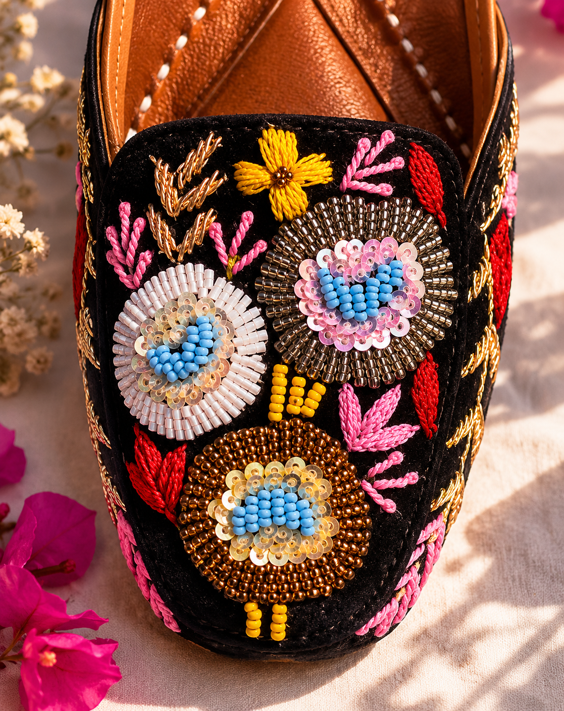Midnight Floral Embroidered Ethnic Jutti