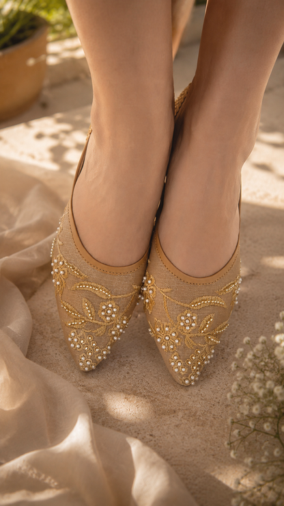 Pearl Bloom Embroidered Slingback Heels
