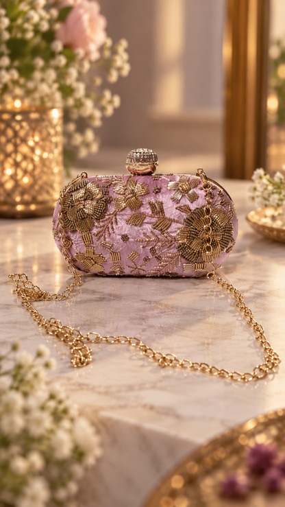 Blush Bloom Embellished Velvet Clutch