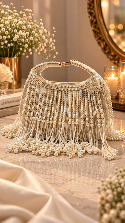 Pearl Cascade Handcrafted Handbag – Off-White
