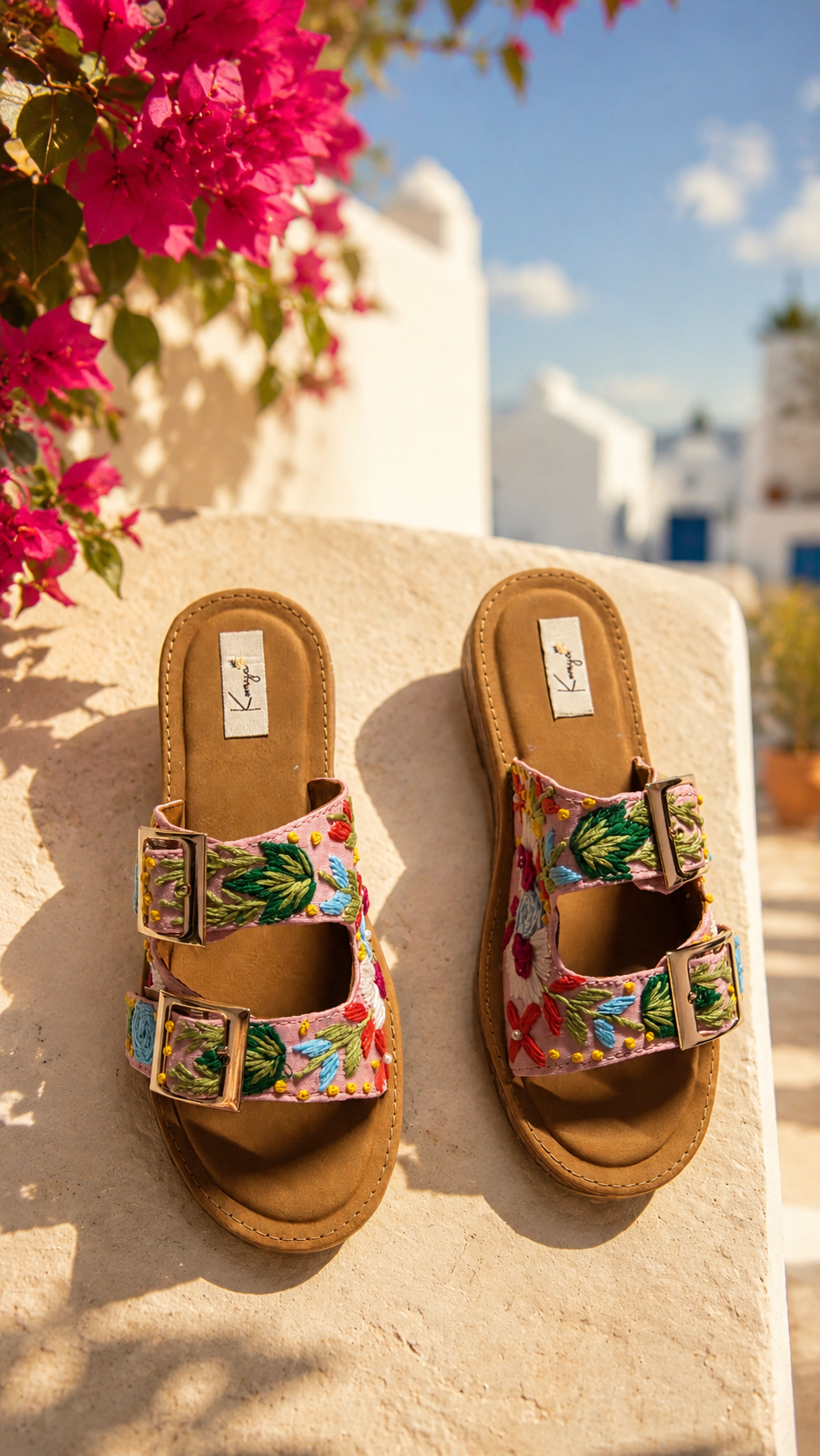 Pink Bloom Embroidered Summer Slides