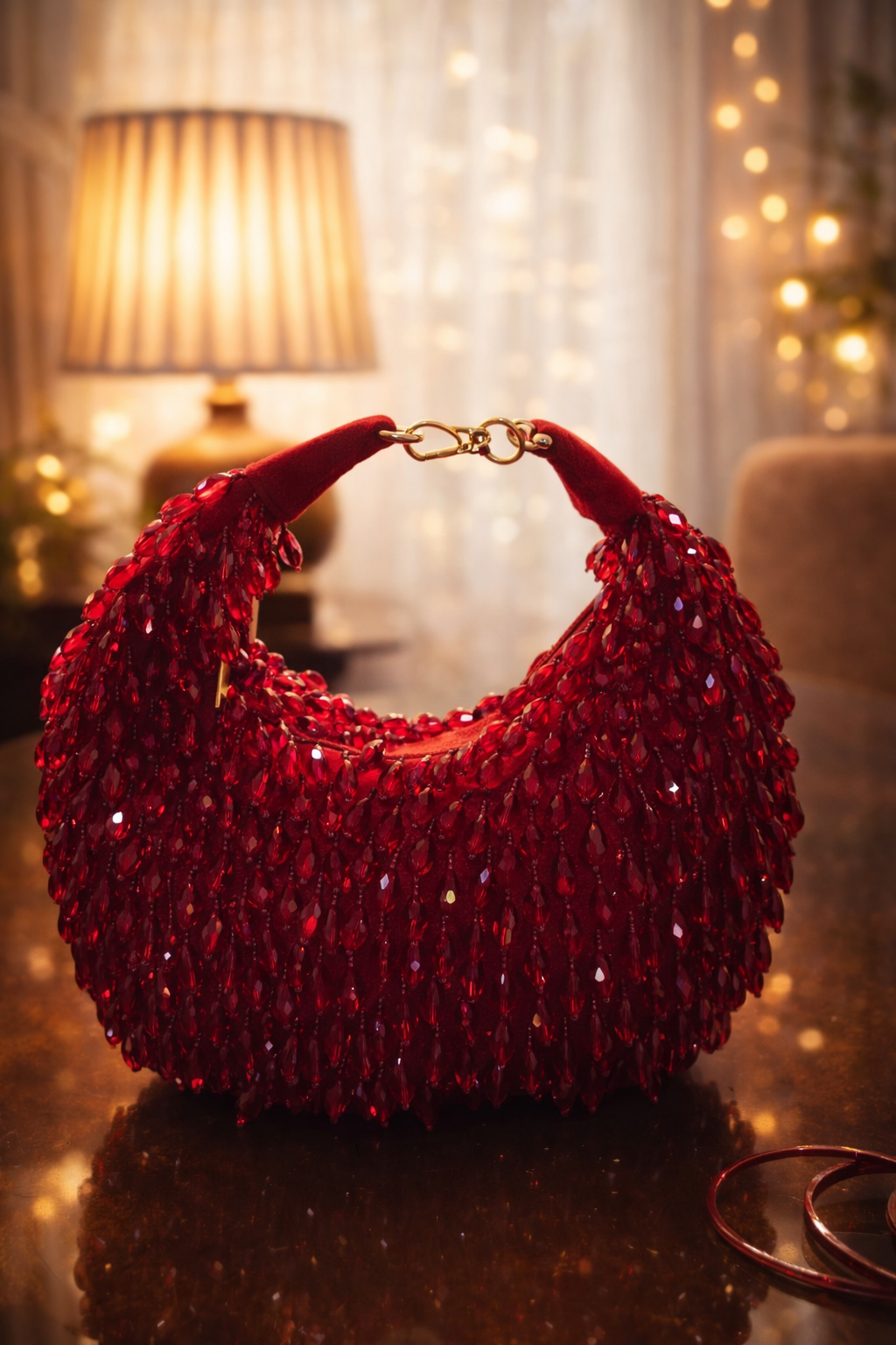 Crystal Cascade Half-moon Bag RED