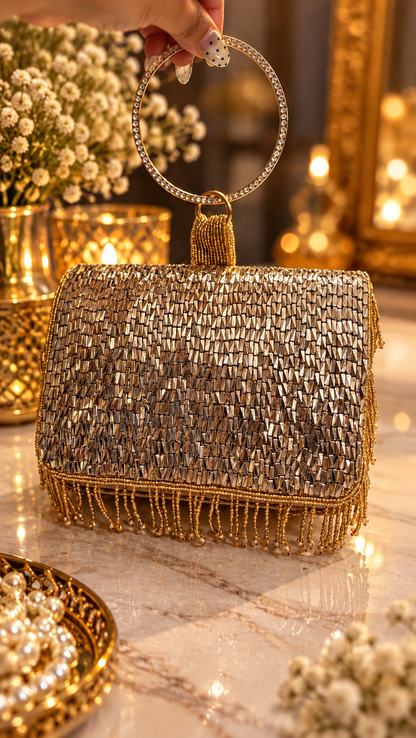 Golden Shimmer Fringe Bag