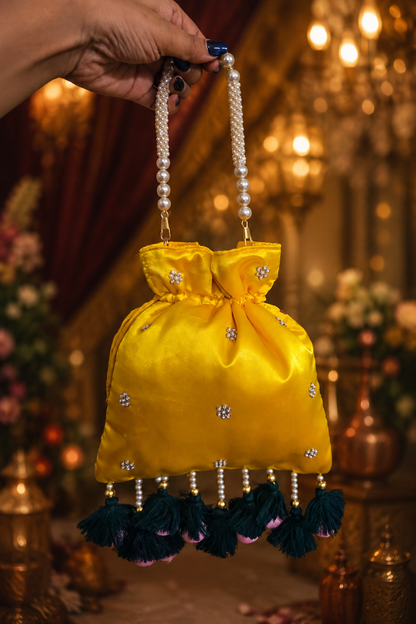 Pichwai Yellow Potli Bag