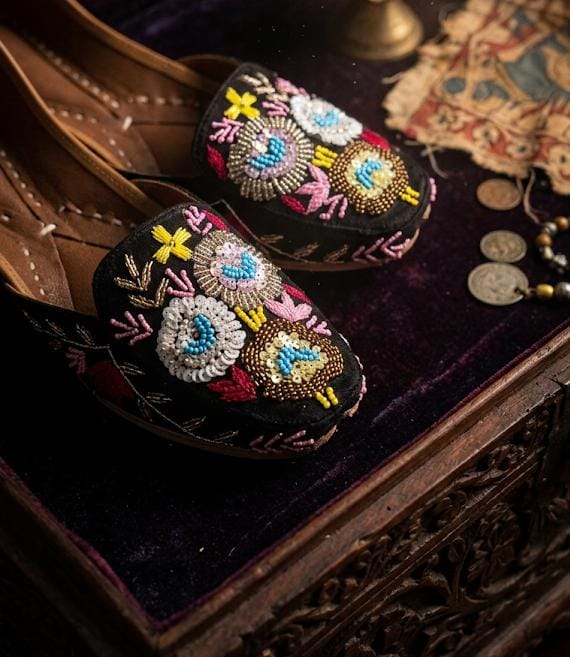Midnight Floral Embroidered Ethnic Jutti