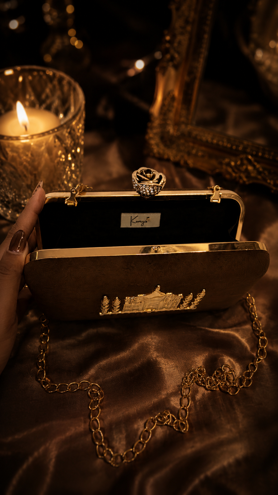 Taj Heritage Velvet Clutch – Chocolate Brown