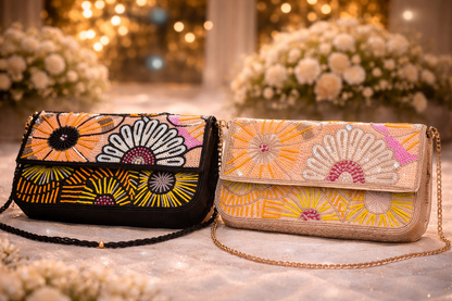 Soft peach Floral Embellished Bag