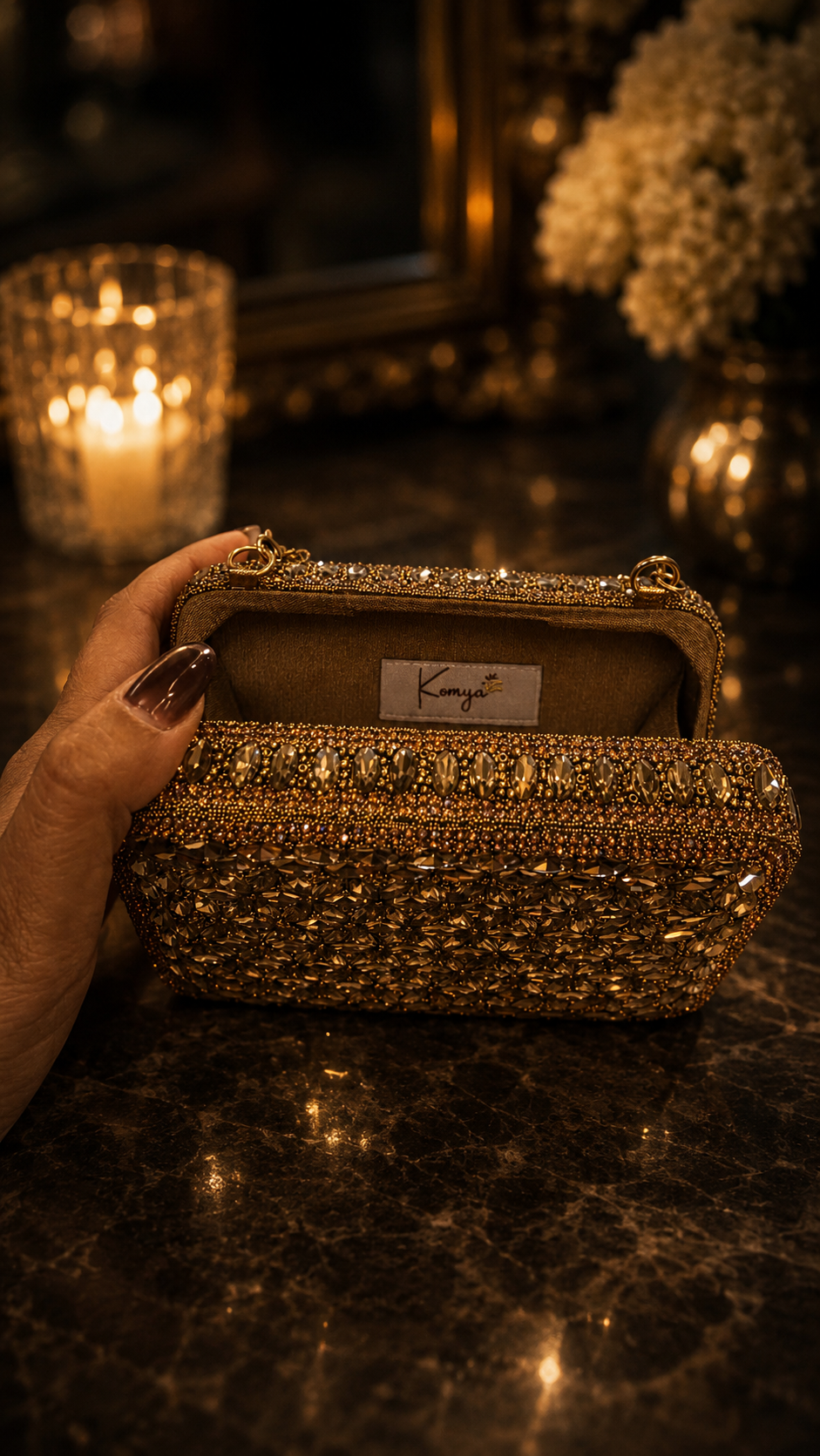 Antique Bronze Crystal Mini Clutch
