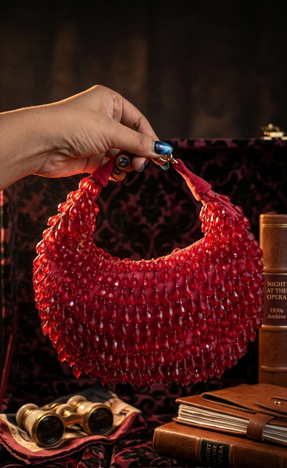 Crystal Cascade Half-moon Bag RED