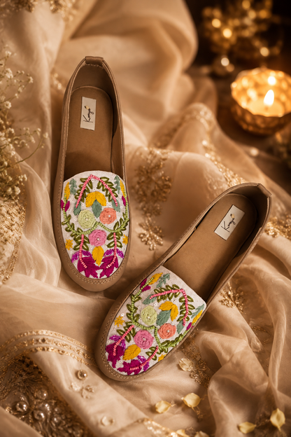 Beige/white embroidery with bead detailing Slip-On Shoes