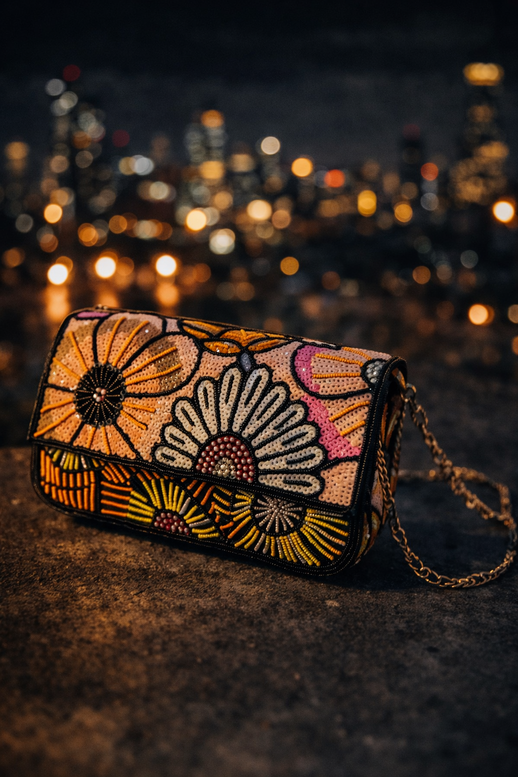 Midnight black Floral Embellished Bag