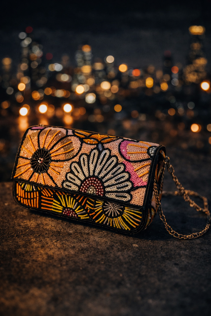 Midnight black Floral Embellished Bag