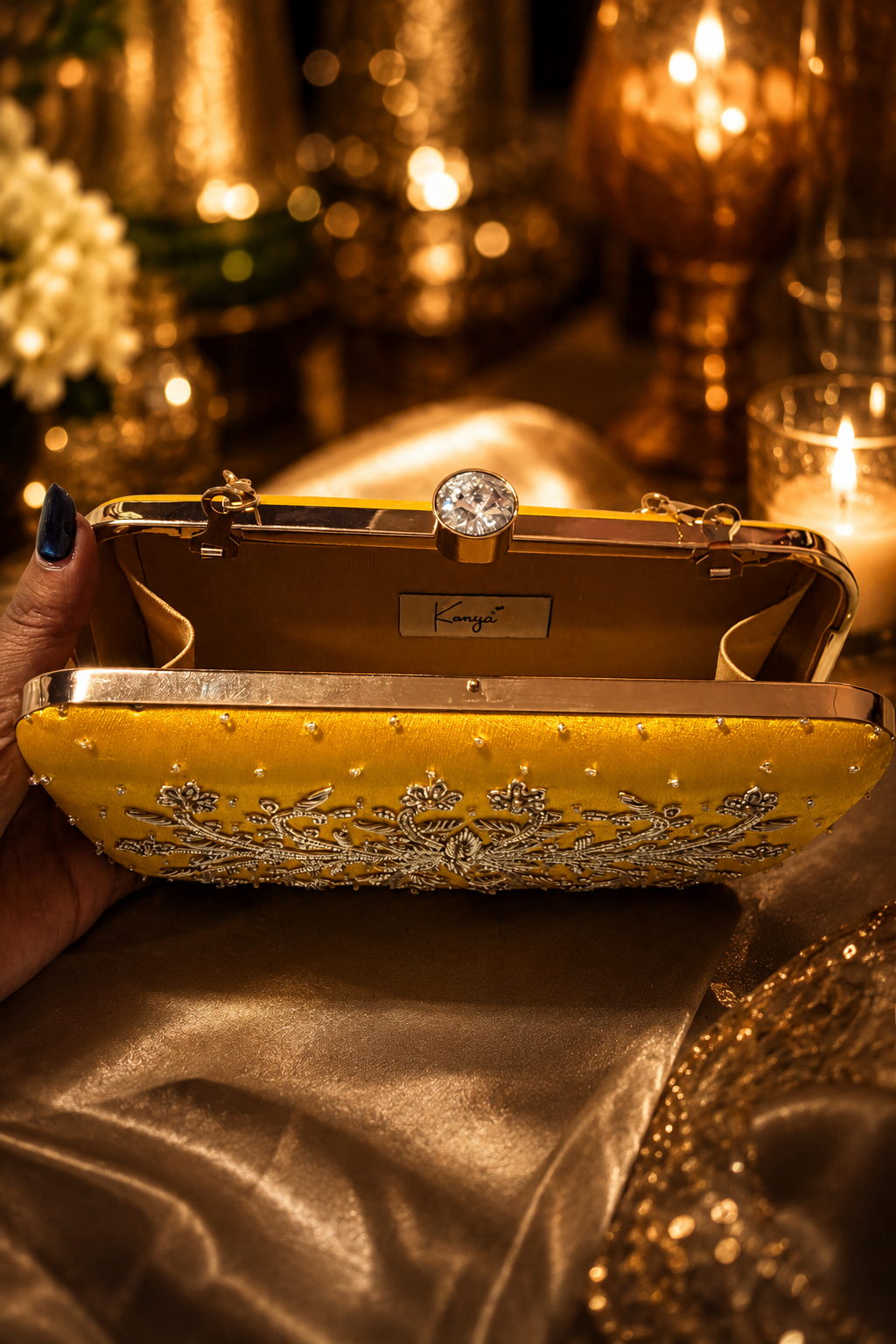 Mustard Yellow gold Jutti & Clutch Combo