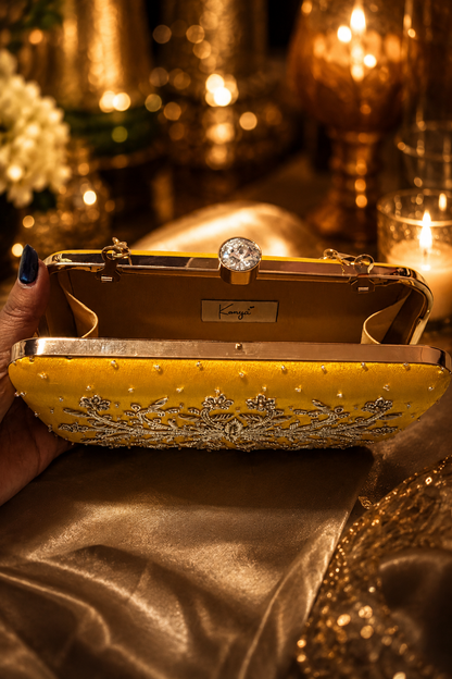 Mustard Yellow gold Jutti & Clutch Combo
